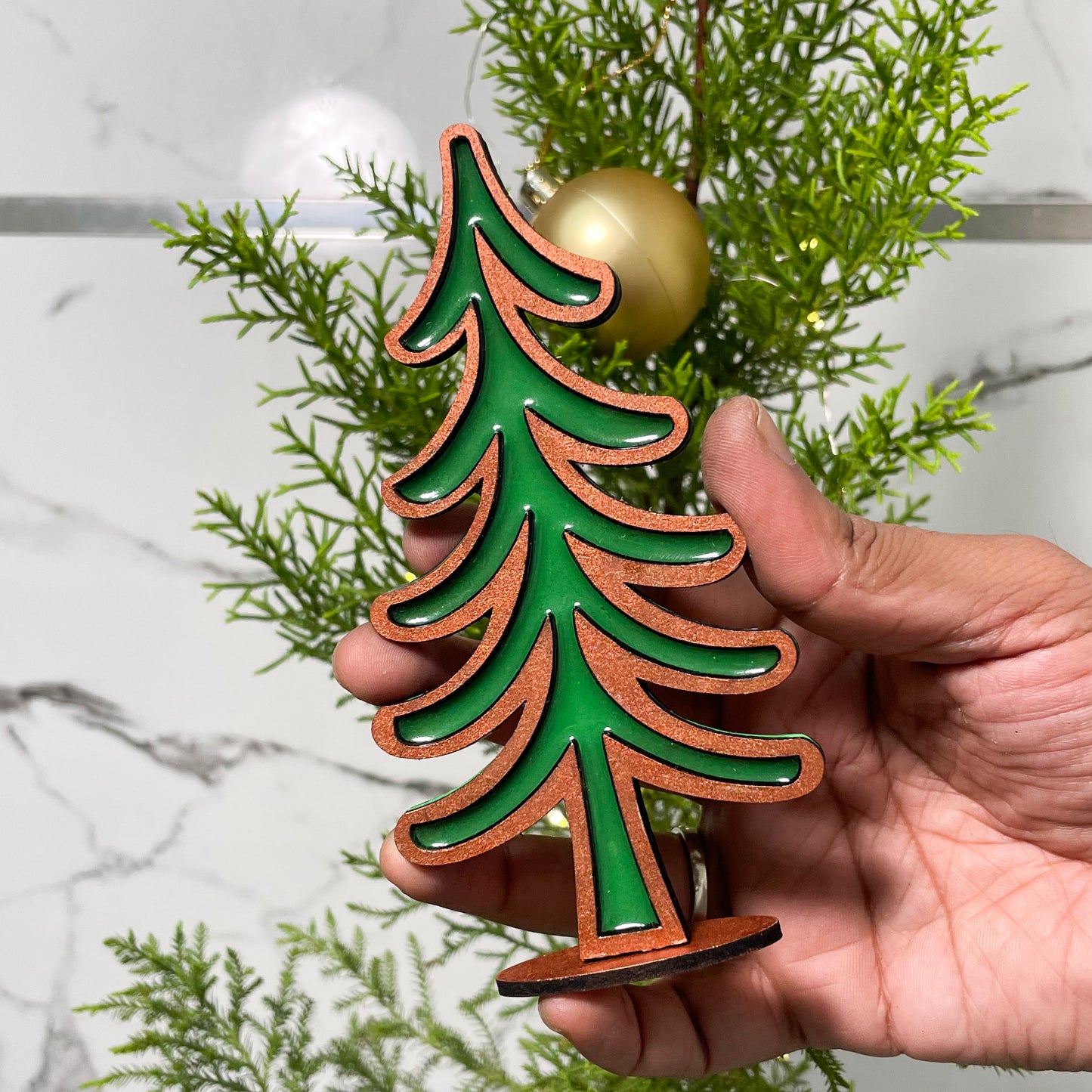 Christmas Standing Resin Tree Gold Single