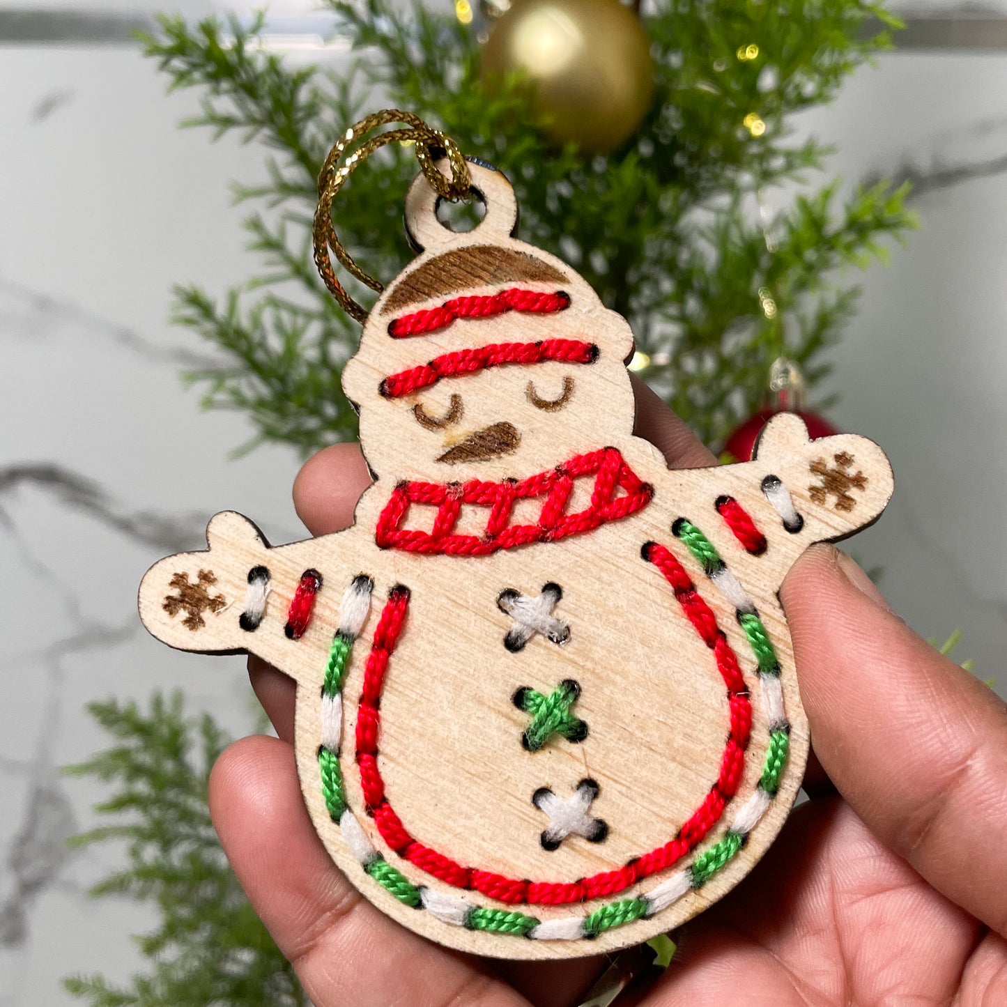 Christmas Ornament Snowman Stitched Single