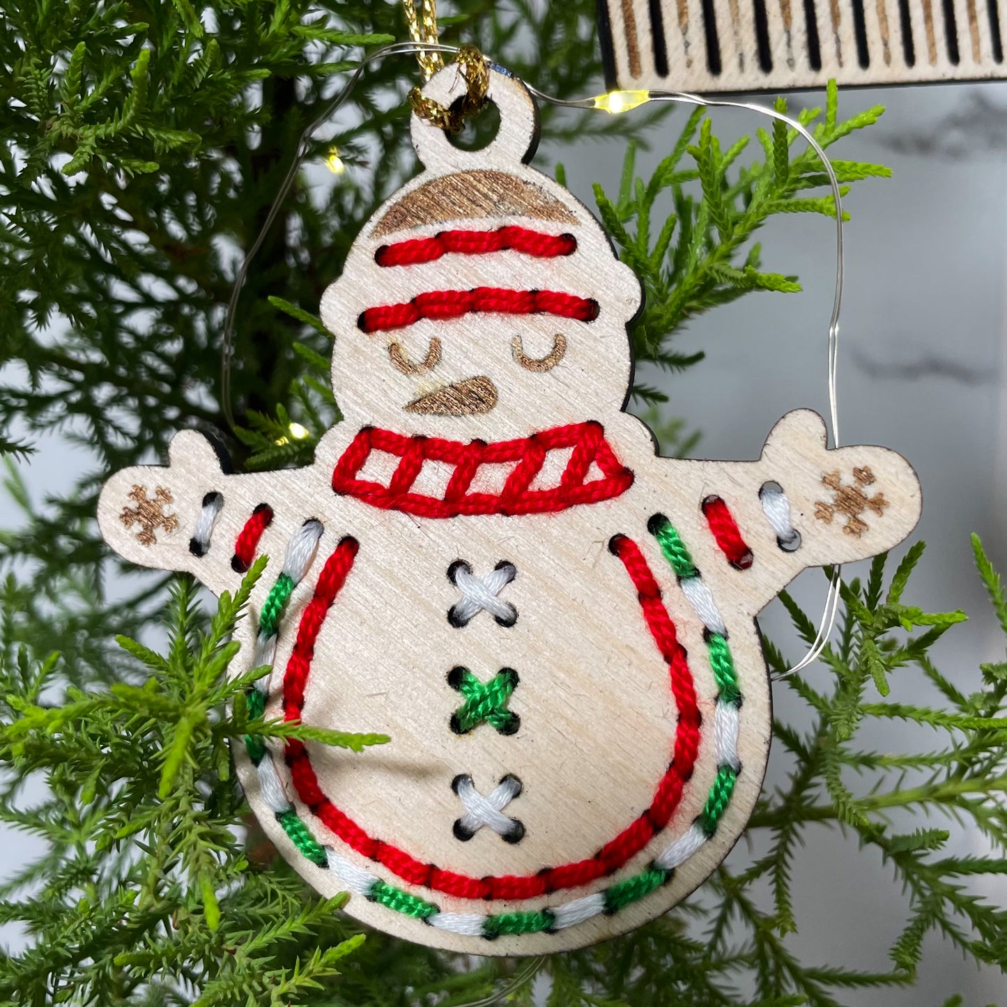 Christmas Ornament Snowman Stitched Single