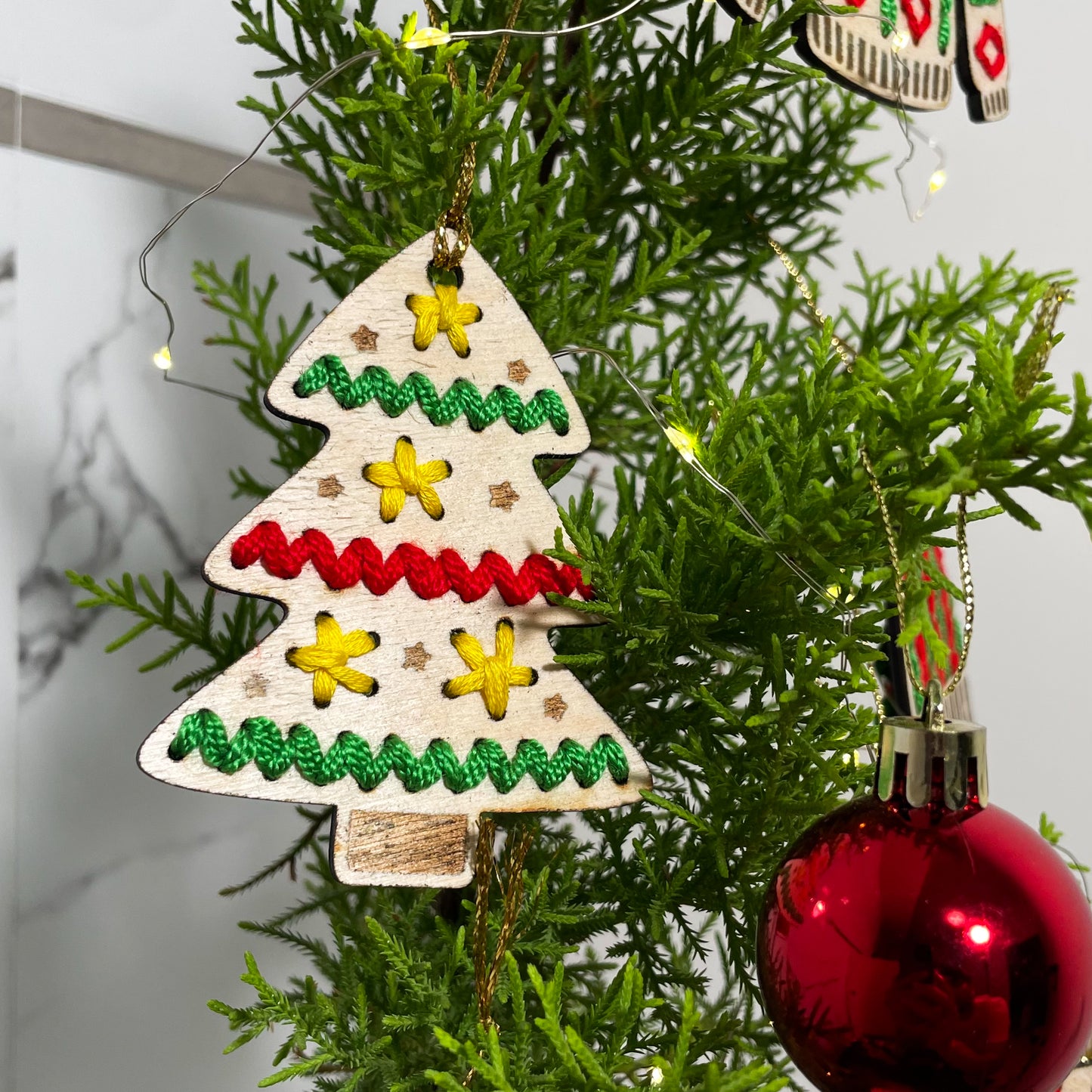 Christmas Ornament Tree Stitched Single