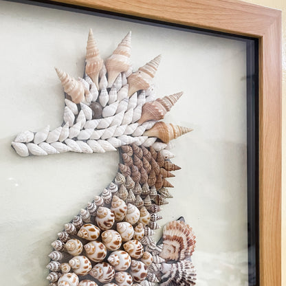 Handcrafted Seashell Seahorse Wall Art (18” x 12”) | Premium Coastal Frame