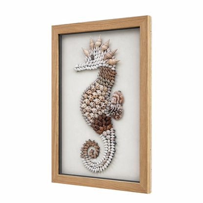 Handcrafted Seashell Seahorse Wall Art (18” x 12”) | Premium Coastal Frame