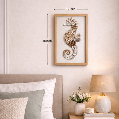 Handcrafted Seashell Seahorse Wall Art (18” x 12”) | Premium Coastal Frame