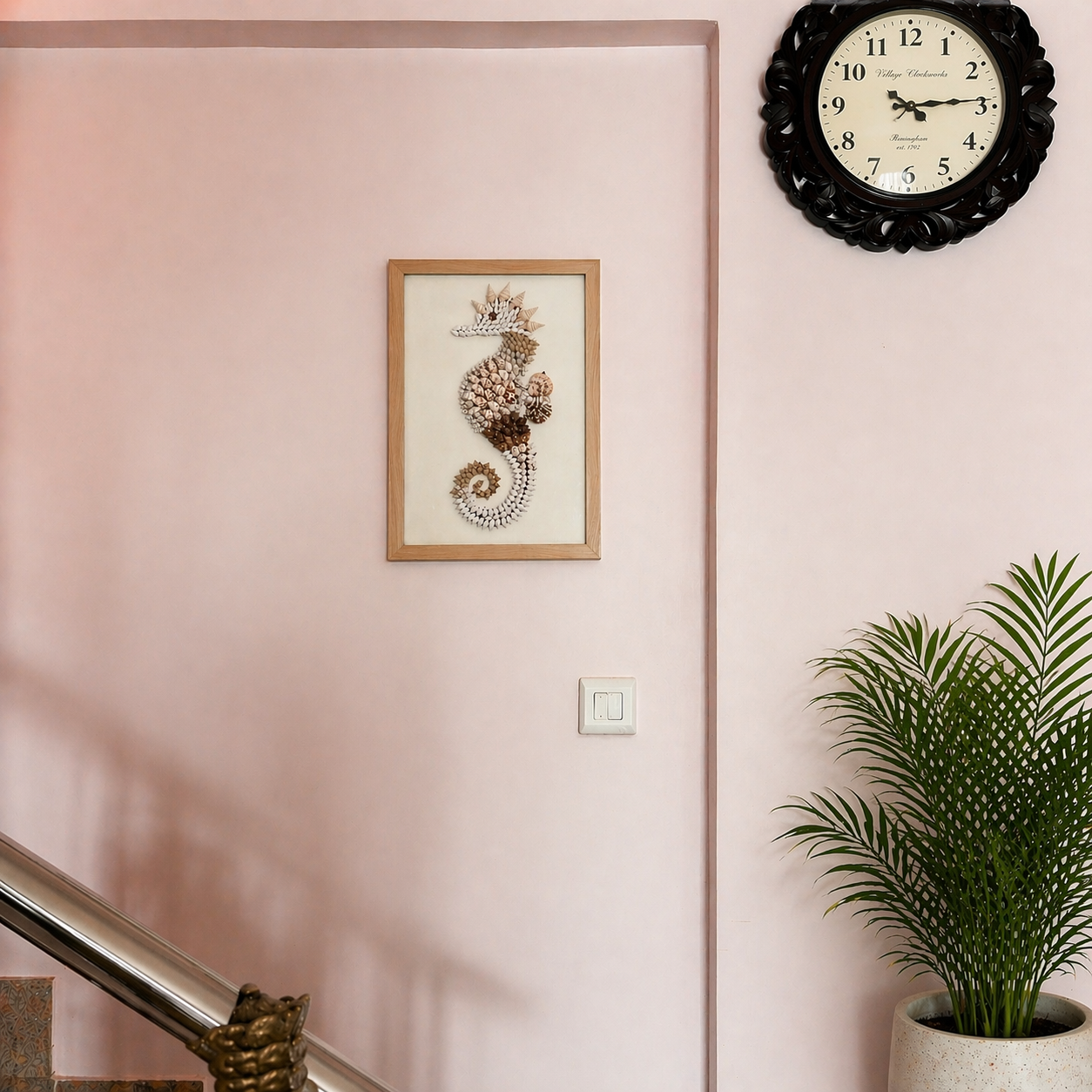 Handcrafted Seashell Seahorse Wall Art (18” x 12”) | Premium Coastal Frame